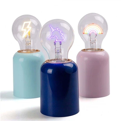 LEGAMI - Lampada da tavolo a forma di lampadina, ricaricabile con cavo USB, wireless, lampadine Fiction, tema Arcobaleno